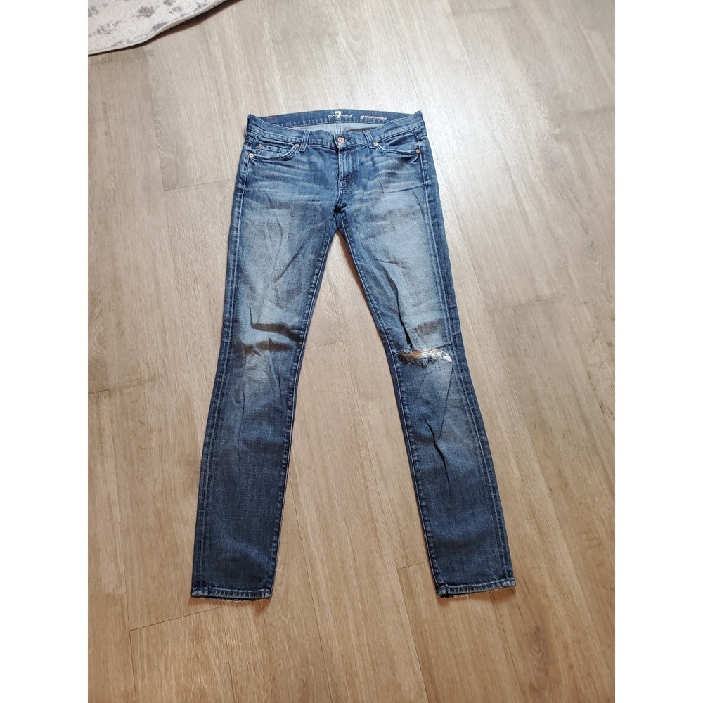 7 For All Mankind Gwenevere Women's Jeans Sz 28 Blue Skinny Stretch Distressed